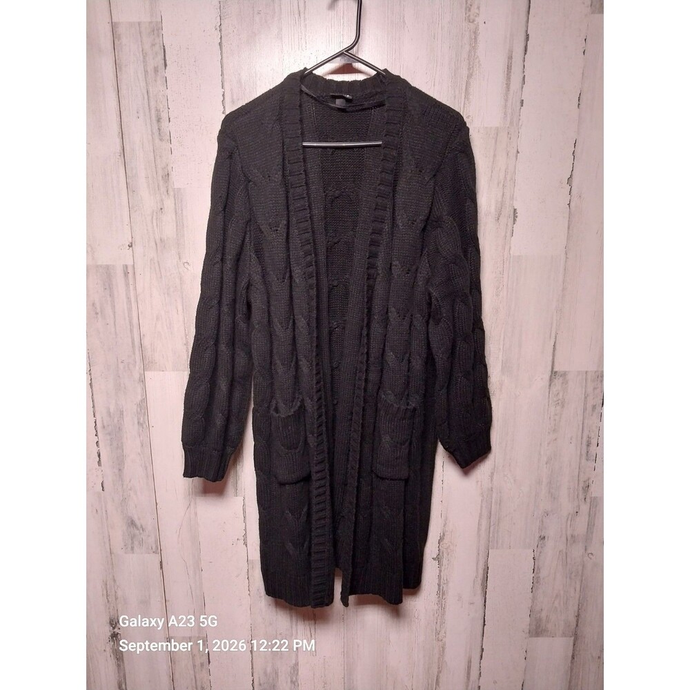 Torrid Open Cable Knit Coatigan Cardigan Sweater Plus Size 1X Black Pockets